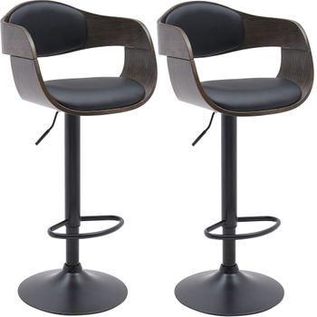 Clp Set De 2 Taburetes De Bar Kingston Con Reposapiés Simil Cuero Negro/gris 48x50x86 Cm