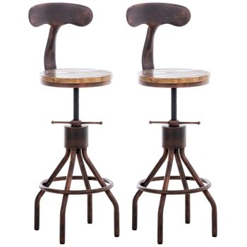 Clp Juego De 2 Taburetes De Bar Hanam Madera Bronce 41x41x96 Cm