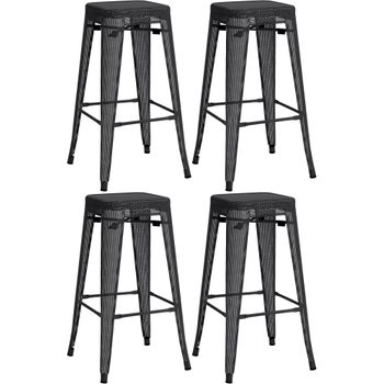 Clp Set De 4 Taburetes De Bar Fletcher Metal Negro 43x43x77 Cm