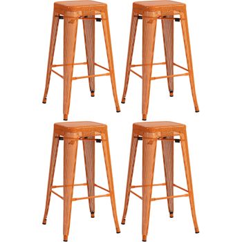 Clp Set De 4 Taburetes De Bar Fletcher Metal Naranja 43x43x77 Cm