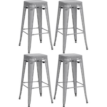 Clp Set De 4 Taburetes De Bar Fletcher Metal Plateado 43x43x77 Cm