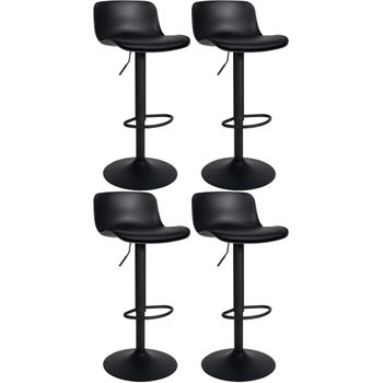 Clp Set De 4 Taburetes De Bar Almada Con Asiento En Polipiel Simil Cuero Negro 46x43.5x75 Cm