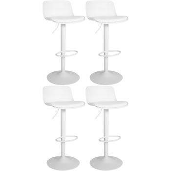 Clp Set De 4 Taburetes De Bar Almada Con Asiento En Polipiel Simil Cuero Blanco 46x43.5x75 Cm