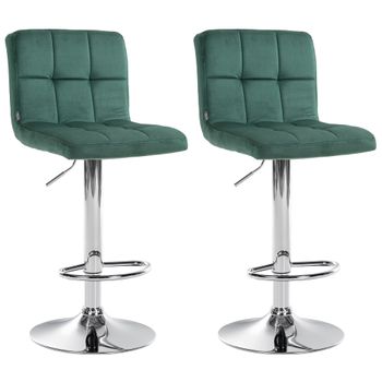 Clp Set De 2 Taburetes De Bar Peru En Terciopelo Verde 47x46x94 Cm