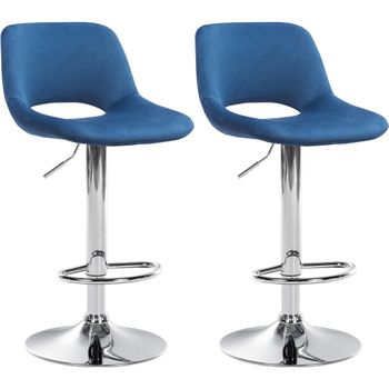 Clp Set De 2 Taburetes De Bar Camden En Terciopelo Azul 46x42x86 Cm