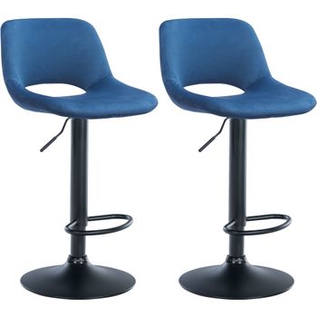 Clp Set De 2 Taburetes De Bar Camden En Terciopelo Azul 46x42x86 Cm