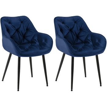 Clp Set De 2 Sillas De Comedor Tanna En Terciopelo Azul Oscuro 62x58x83 Cm