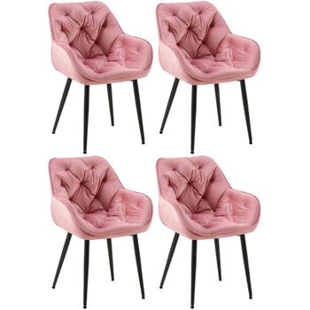 Clp Set De 4 Sillas Tanna De Salón En Terciopelo Rosa 62x58x83 Cm