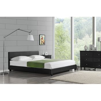 [corium] Cama De Matrimonio Albacete De Cuero Sintético Moderna - (180cm X 200cm) - (negro)