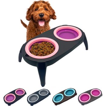 Comedero Elevado Para Perros El Ático Pets Lila, Soporte Con 2 Bowls Extraíbles Y Desplegables De 550 Ml