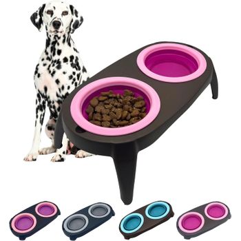 Comedero Elevado Para Perros El Ático Pets Rosa, Soporte Con 2 Bowls Extraíbles Y Desplegables De 550 Ml