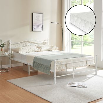 [neu.haus] Cama De Metal 140x200x Cm - Somier Metal - Espuma Fría - Blanco