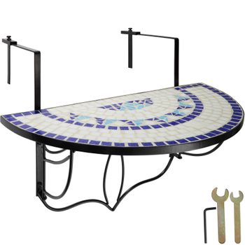 Mesa Plegable De Balcón Para Macetas Mosaico 75x65x62cm - Blanco/azul