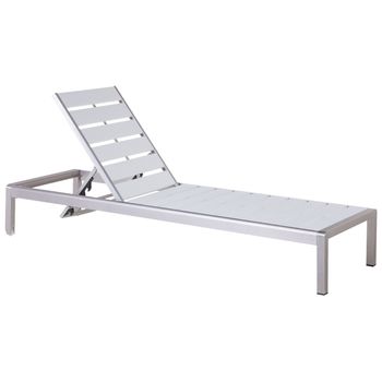 Tumbona De Jardín De Metal Blanco Crema Plateado Madera Plástica Respaldo Reclinable Nardo - Blanco