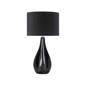 Lámpara De Mesa Con Pantalla En Forma De Tambor De Seda Sintética Porcelana Negra 60 Cm Salón Glamour Santee - Negro
