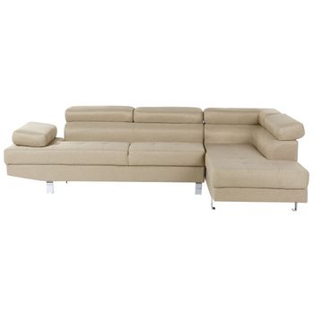 Sofá Esquinero Con Reposacabezas Y Reposabrazos Ajustables En Forma De L De Tela Beige Claro Norrea - Beige