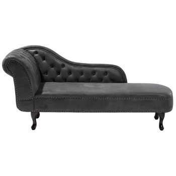 Chaise Longue De Piel Sintética Gris Oscuro Con Botones Versión Izquierda Nimes - Gris