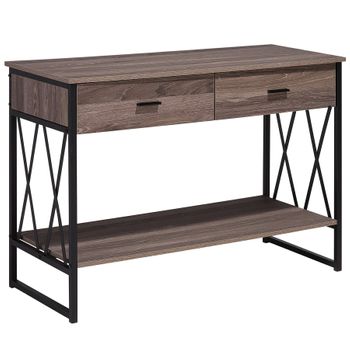 Mesa Auxiliar De Madera Gris Pardo Estructura De Metal Negro 2 Cajones Estante Tocador Industrial Ayden - Madera Oscura