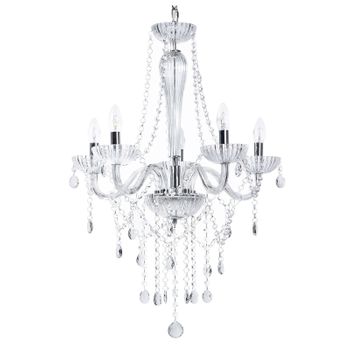 Lámpara De Techo De Metal Vidrio Transparente 185 Cm 5 Luces Brillante Colgante Araña Glamuroso Locone - Transparente