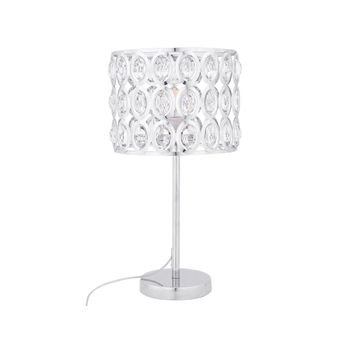 Lámpara De Mesa De Metal Plateado 53 Cm Pantalla En Forma De Tambor De Cristal Calada Estilo Glam Tenna - Plateado