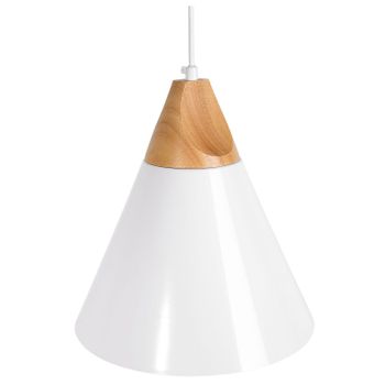 Lámpara Colgante De Techo De Aluminio Blanco Y Madera En Forma De Cono Diseño Minimalista Escandinavo Albano - Blanco