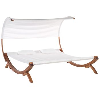 Tumbona De Jardín Con Asiento Textil Blanco Con Marco De Madera Asiento Doble Con Doble Teramo - Blanco