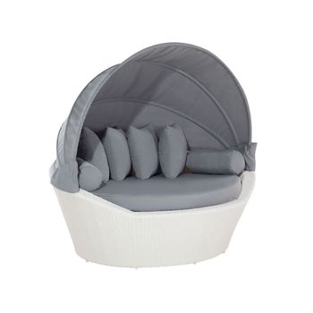 Cama De Exterior De Ratán Sintético Blanco Gris Cojines Mesa De Centro Tumbona Dosel Resistente Al Aire Libre Sylt - Blanco