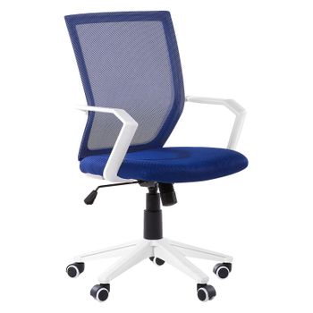 Silla De Oficina De Malla Azul Marco Blanco Giratoria Ajustable Relief - Azul