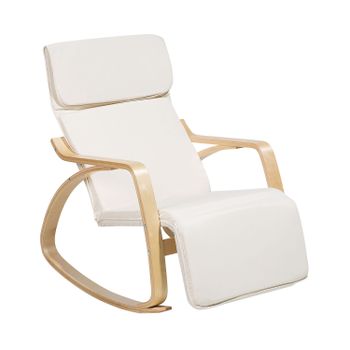 Silla Mecedora En Tela Beige Madera De Abedul Con Reposapiés Ajustable Weston - Beige