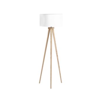 Lámpara De Pie Poli Algodón Blanco 142 Cm Paras De Madera Clara De Roble Trípode Pantalla En Forma De Tambor Estilo Moderno Nitra - Blanco