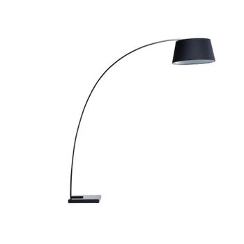 Lámpara De Pie De Metal Negro Pantalla Tambor Poli Algodón Base Mármol 188 Cm Forma Curva Moderno Benue - Negro