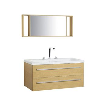 Mueble De Baño Moderno Beige Y Plateado Con Espejo 2 Cajones Lavabo Almeria - Beige