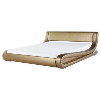 Cama Tapizada En Piel Dorada Con Somier 160 X 200 Cm Estilo Moderno Avignon - Dorado