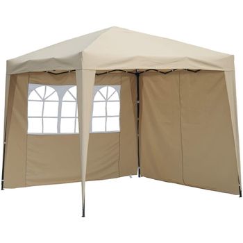 Cenador Pop-up Plegable 2.5 * 2.5m Con 2 Lados De Telas, Gazebo Con Bolsa De Transporte (beige)