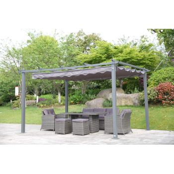 Pérgola De Aluminio Con Techo Retráctil Con Tela De Poliéster Resistente Al Agua Y A Uv (3x4m Gris)