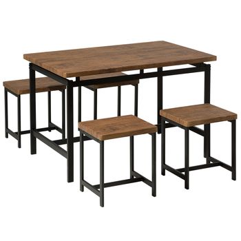 Juego De Comedor Con Mesa Rectangular De Madera Oscura 120 X 75 Cm Estructura De Metal Negro 4 Plazas Con Taburetes Arlington - Negro