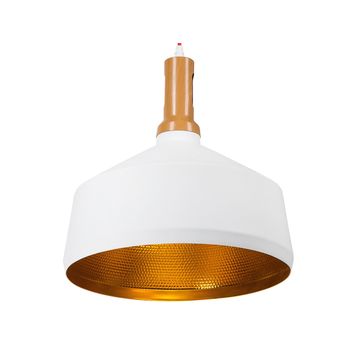 Lámpara Colgante Blanca Con Dorado Y Madera Clara Pantalla Geométrica Redonda De Aluminio Diseño Industrial Sepik - Blanco