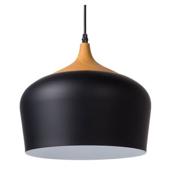 Lámpara Colgante Negro Con Blanco Y Madera Clara Pantalla Geométrica Redonda De Aluminio Diseño Moderno Angara - Negro