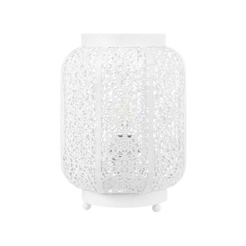 Lámpara De Mesa De Metal Blanco 27 Cm Calada Decorativa Moderna Somes - Blanco