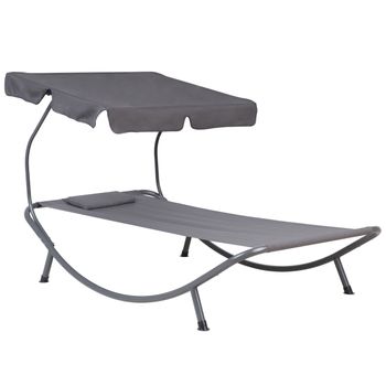 Tumbona De Jardín Al Aire Libre Diván Asiento De Tela Gris Oscuro Marco De Aluminio Pabellón Curvo Terno - Gris