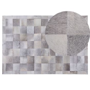 Alfombra De Piel De Vacuno Gris 140 X 200 Cm Patchwork Geométrica Rectangular Moderna Alacam - Gris