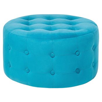 Puf De Terciopelo Azul Turquesa 55 X 30 Cm Otomana Reposapiés Mullido Botón Glamour Sala De Estar - Azul