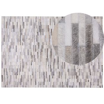 Alfombra De Cuero Gris 160 X 230 Cm Patchwork Piel De Vacuno Rectangular Moderno Ahilli - Gris