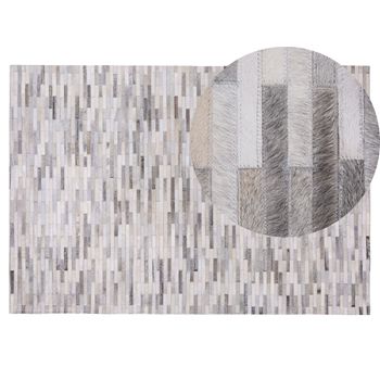 Alfombra De Cuero Gris 140 X 200 Cm Patchwork Piel De Vacuno Rectangular Moderno Ahilli - Gris