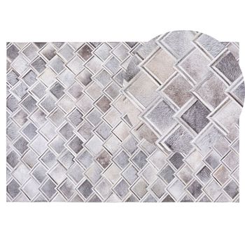 Alfombra Gris De Piel De Vacuno 140 X 200 Cm Patchwork Geométrica Rectangular Moderna Agacli - Gris