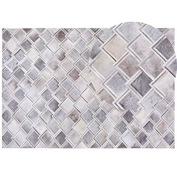 Alfombra Gris De Piel De Vacuno 160 X 230 Cm Patchwork Geométrica Rectangular Moderna Agacli - Gris