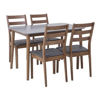 Conjunto De Comedor De Madera Oscura Gris Con Piel Sintética Con 4 Sillas 118 X 77 Cm Modesto - Madera Oscura