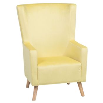 Sillón Orejero Tapizado En Terciopelo Amarillo Respaldo Alto Patas De Madera Oneida - Amarillo