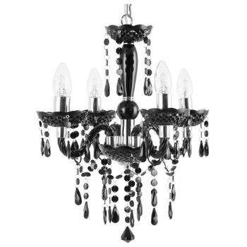 Lámpara Araña De Luces De 4 Brazos De Metal Negro Con Cristales En Estilo Glamour Kalang - Negro