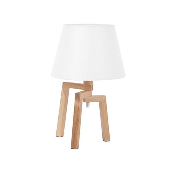 Lámpara De Mesa Pantalla De Algodón Blanco Madera Clara 3 Patas Moderna Nalon - Blanco